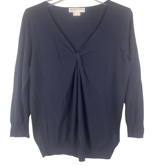 Michael Michael Kors Black Cotton Blend V-Neck Sweater Size Medium - Picture 1 of 11